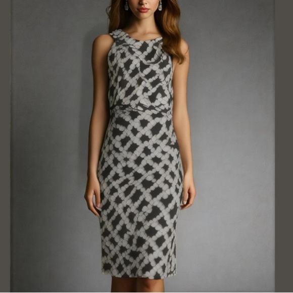 David Meister Printed Knee-Length Sheath Dress black white Size 2 NWT - Picture 1 of 13